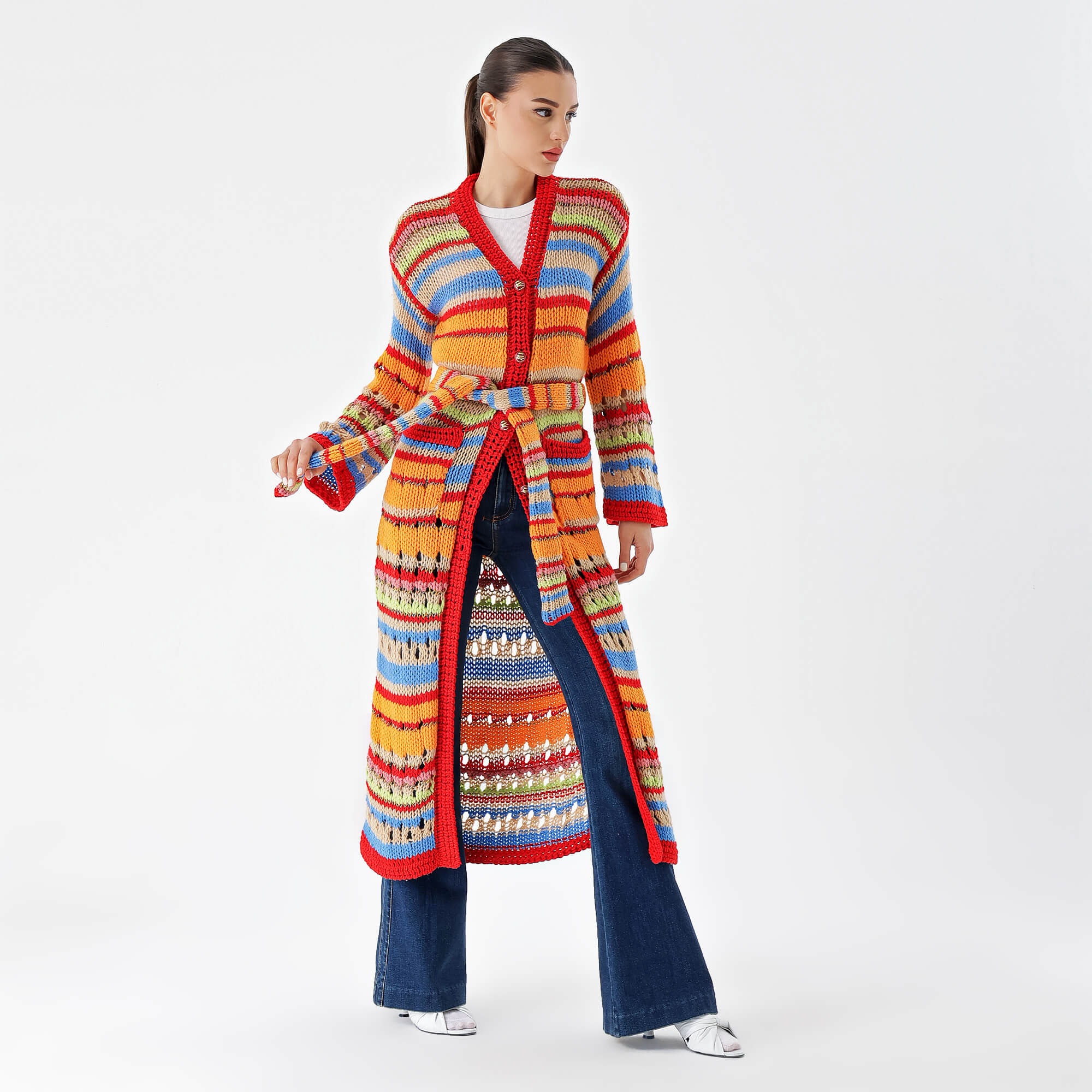 Etro-Multicolor Knit Striped Maxi Cardigan